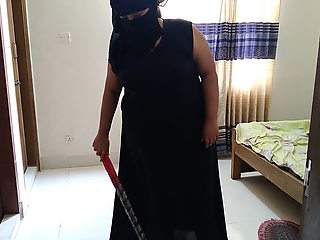 Indian Hot Maid Fucked by the Owner While Sweeping House - Huge Ass Cum