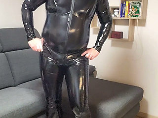 Naughty dancing and posing in catsuit