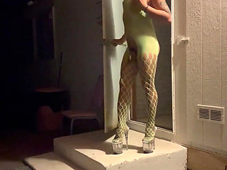 Sexy in Green Takes Hot Piss Outdoors