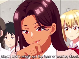 Busty hentai girl gets a cum facial from teacher after handjob