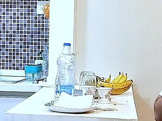 Big Ass Wife Starts Sucking Her Husband's in the Kitchen and Kisses