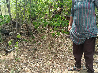 Step brother enjoying housewife breast squeeze in outdoor forest side