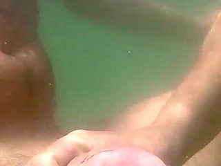 We Got Caught! My Teacher Handjobs My Cock Underwater on Nude Beach Public Sex