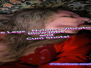 Elara Playing with Her Feather Vibrator Leads to a Nylon Tease and Blow Job with Cum in Mouth