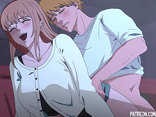 Makima got excited from public sex in the cinema hentai anime