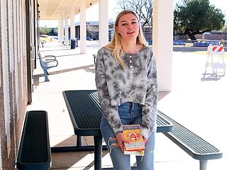 Blond teen outdoor blowjob