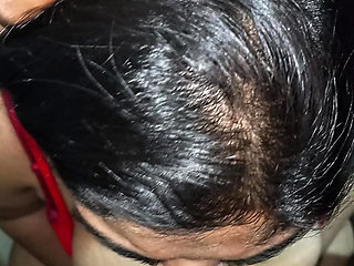 Desi wife in red night dress gives sloppy blowjob & gets hard fuck by husband