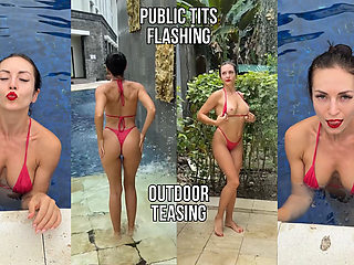 Outdoor Bikini Tease, Big Boobs Flashing