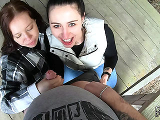 BTS Outdoor Threesome Blowjob POV with Simon Winternight - Amateur Public Cum Swallow