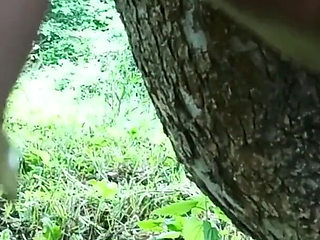 Masturbation in the garden with orgasm and golden rain close-up