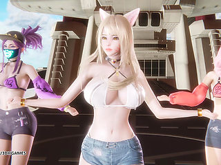 MMD Unis - Curious Ahri Akali Seraphine Hot Kpop Dance League of Legends Uncensored Hentai