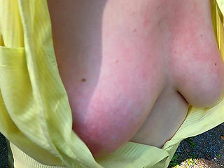 Punishing Her Breasts While Hiking