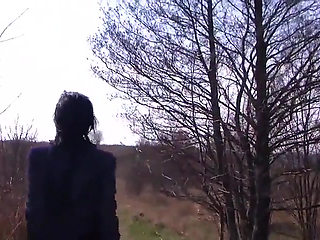 Masturbating and peeing outdoors in genuine nylon stockings