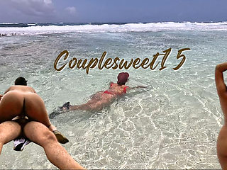 Fucking a tourist with tight pussy on a public beach someone discovers us but we don't stop until we cum inside.