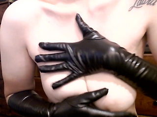 Nipple Squeezing Boob Tease Black Gloves