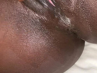 Hot Dark-skinned Ebony Nymph Enjoys POV Oil Masturbation