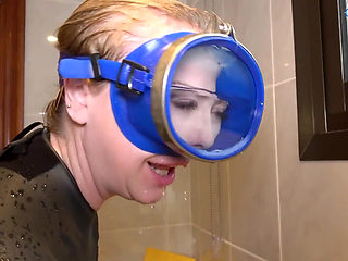 Flooded Mask Dishwashing in Wetsuit & Heels - Wet Mess Fun