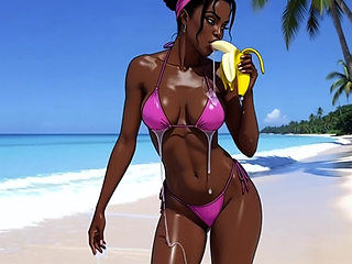 Ebony Girl Sex on the Beach. African Girl. Cartoon. the Sexiest Girls on the Planet