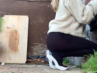 Sexy blonde foot fetish handjob
