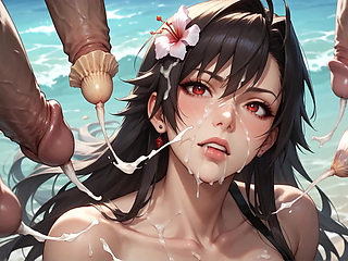 5-milky-stroke Beach Bliss: Woman Drenched in Creamy Semen