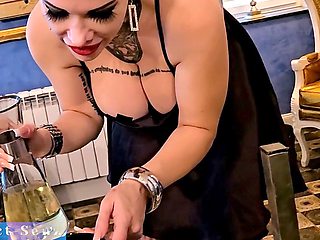 Miss Alessa Milano uses two bottles of golden shower on her toilet sub