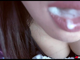 Horny Thai Asian sexy eyes scuk her husband cock in car public before swallow in her mouth POV