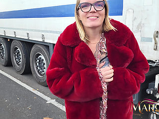 Exhib Parking Hgv: Routier Spots Me and Fucks Me Like a Bitch in the Cab of His Truck