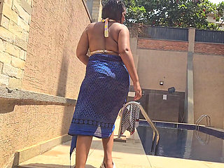 amazing girl masturbate her pussy near the swimming pool