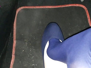 Dangling and Shoeplaying in Blue Pantyhose and Blue Flats on a Gas Station