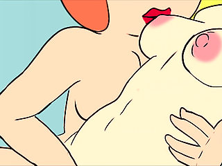 Title: Curvy Redhead MILF Masturbates & Fucks Busty Blonde Housewife - Rough Cartoon Lesbian Action & Wet Finish!