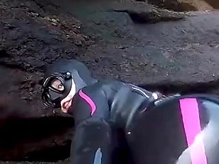 Neoprene Wetsuit & Dive Mask Masturbation by the Sea