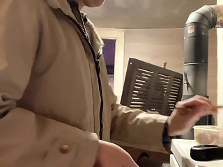 Cooking Food at Kitchen Then Pussy Cant Wait Go to Piss