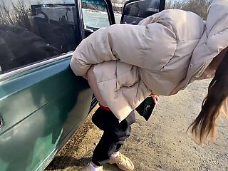 Lesbian Organizes Huge-Dildo Ride in Public Car