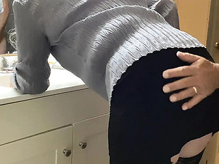 Homemade Anal Fuck with Mature Blonde in Stockings Before Work