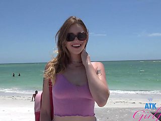 Redhead teen Lucy Foxx gets fucked in the car on a beach vacation