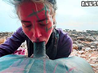 Public Blowjob on Beach Ends with Cum on Face - Sloppy German Amateur