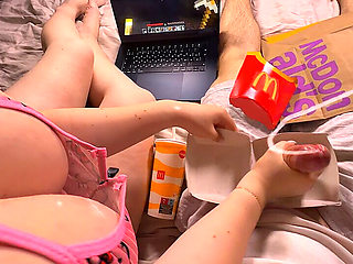 Surprise in a Mcdonald's Burger Box. Spit on Tits While Jerking off