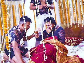 Desi Indian Big Boobs Newly Married MILF Wife Gangbang with Her Husband's Friend