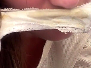 A Hairy Girl Sniffs Her Dirty Panties, and It Turns Her on.