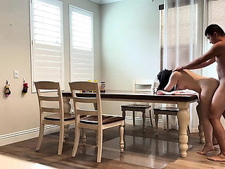 Fucking My Buddy's Wife on the Dining Table While He's Out of Town - Asian MILF Brunette Loud Moaning