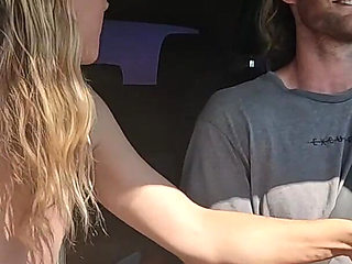 Sexy Blonde Swallows Cum After Road Head