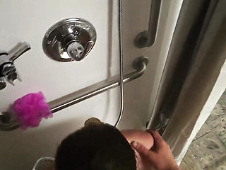 POV Public Shower Blowjob Behind the Scenes with Hot Wife