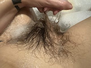 Hot Bath with Hot Hairy Bush Super Long Hair