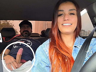 APP Driver Catches Passenger Jerking Off In Car & Fucks Her Tight Redhead Pussy