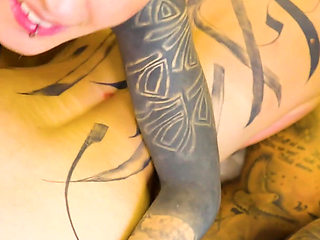 Tattooed Girls Pussy Orgy with Big Cumshots and First Timer