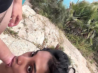 Yasmina Khan Outdoor Cliff Sex - Big Tits Latina Wife Gets Cum on Ass by Husband