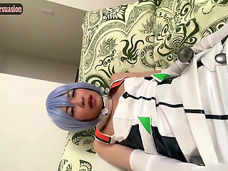 Real Cosplayer Private Shoot. Evangelion Rei Sync Leads to Doggy POV Climax
