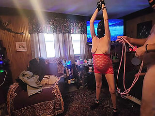 Amateur BBW Grandma Hanged by Her Big Tits and Whipped Hard - Homemade Bondage