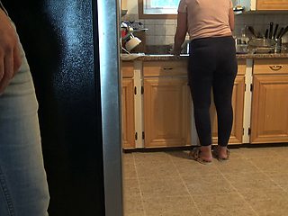 Stepmom Almost Caught Me but Finally I Cum Over Her Ass!