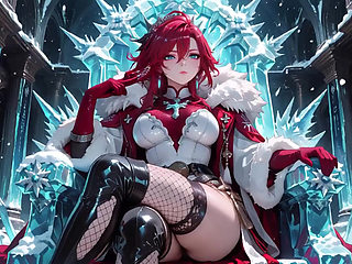 Red-haired Sorceress makes a stunning entrance in the Crystal Hall, robe slightly open and staff tapping seductively.